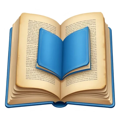 open book with blue cover sticker