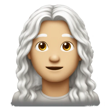 round face with long white hair 50 age sticker