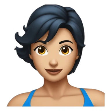 40 year old pretty woman with black hair in a blue bikini at a fitness competition  sticker