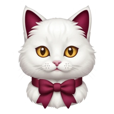 A white cat with a burgundy bow around his neck sticker