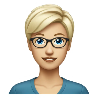 female Teacher with glasses blonde pixie haircut blue eyes blouse sticker