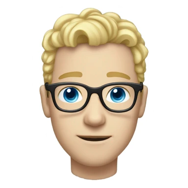 Man with short curly blonde hair and light blue eyes and pale skin and thick black glasses sticker