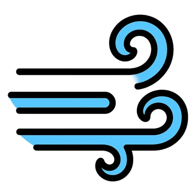 wind depicted as dynamic blue lines in a modern flat icon style sticker