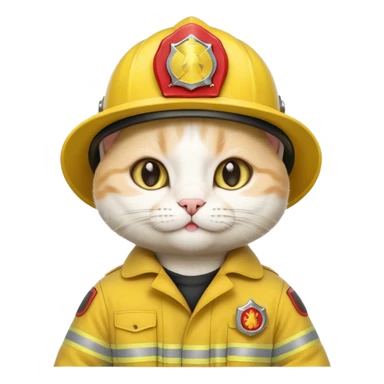 Fireman white Cat, yellow cloth sticker