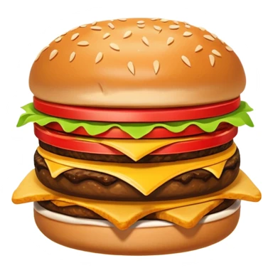 A clean and simple icon of fast food in emoji-style illustration. A burger with fries, nuggets and shawarma, bright and bold colors, simple shapes, flat design, high contrast, inviting and appetizing. sticker