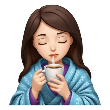 brunette girl under a blanket, drinking coffee, eyes closed sticker