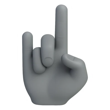 Change the hand color to a cool gray tone, keep the back of the hand visible, only ring and index fingers raised, middle finger bent, no background, style consistent with the original image. sticker