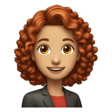 profesora con pelo rizado pelirrojo, sonriente y ojos marrones verdosos sticker
