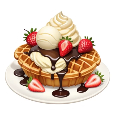 Croffle (croissant waffle) with ice cream and strawberry sticker