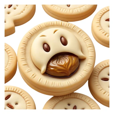 Cinematic Realistic Ma'amoul Dessert Emoji, featuring delicate shortbread cookies filled with dates or nuts rendered with intricate detail and warm, inviting lighting. sticker