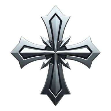 Emoji, dark futuristic cross, symmetrical geometric shape, black metal, gothic cyber aesthetic, minimal flat design, sharp edges, centered, transparent background do not use any other colors but metal and black sticker