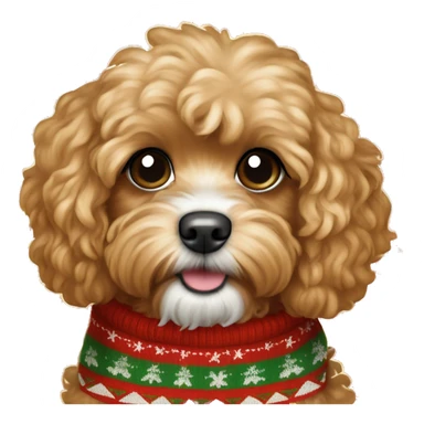 apricot colored cavapoo dog wearing a christmas sweater  sticker