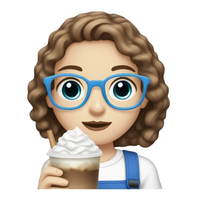 Pale skin girl with brown wavy hair and blue eyes drinking ice latte  sticker
