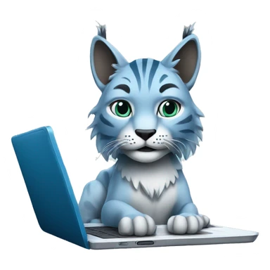 A blue lynx with a laptop sticker