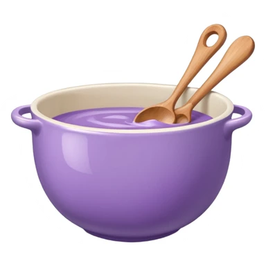 a lilac ceramic mixing bowl with a wooden spoon stirring sticker