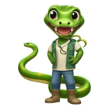 Anthropomorphic humanoid snake cartoon looking wearing clothes sticker