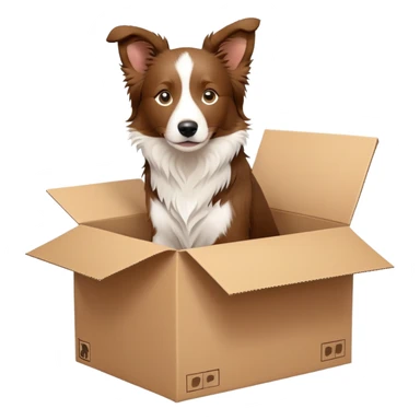  A very cute young Border collie  with one's head tilted to one side poked its paws out of the cardboard big box and placed them on top of it sticker