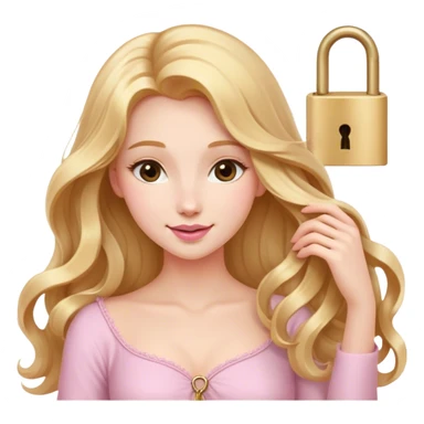 Cinematic Elegant Rapunzel Portrait Emoji, Twirling a lock of her golden hair, dreamy expression, soft pink lips curving into a gentle smile, delicate yet mesmerizing, a princess with a heart full of adventure and beauty! sticker