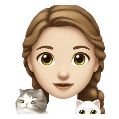 Girl brown hair and eyes European with white Scottish fold cat with green eyes   sticker