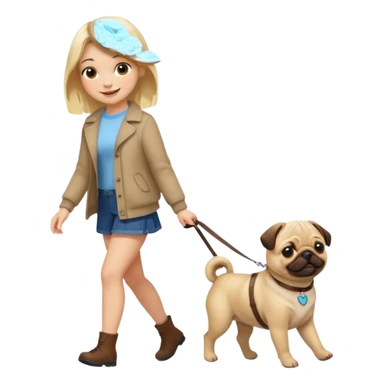 haz una chica rubia paseando a su perro pug sticker