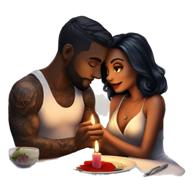 romantic candle light dinner for beautiful tattooed couple sticker