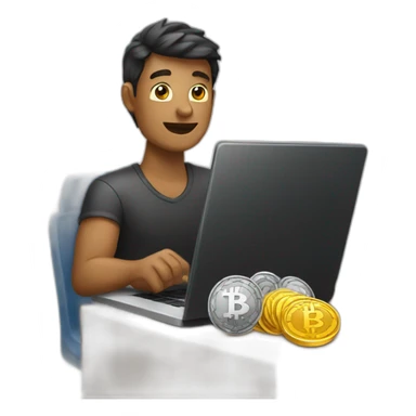 Men with laptop and crypto coin sticker