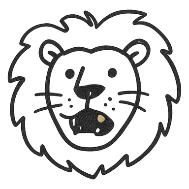 a black lion with a gold tooth, hand drawn outline icon style sticker