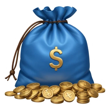 blue coins outside a brown money bag  sticker