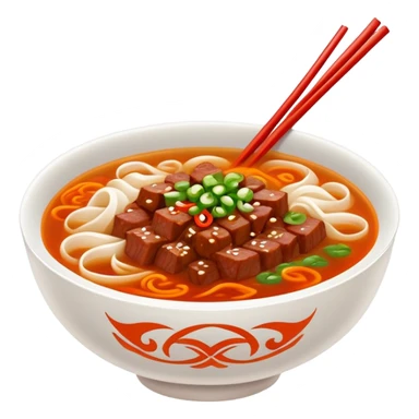 Jiangxi Rice Noodles with spicy beef soup, simplified emoji style with bold outlines and bright colors, cartoon style southern Chinese Fen specialty sticker