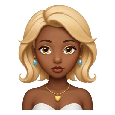 darkskin female with eyebrows that are naturally shaped and frame eyes well, eyes that are almond-shaped with defined lashes. nd lips are full with a defined cupid’s bow, add also a septum piercing that adds an edgy, stylish flair. a middle-part, honey blonde bust-down with laid baby hairs sticker