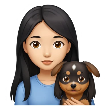 asian girl with long black hair with her small brown dog sticker