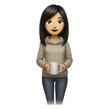 Brunette girl, black straight hair, cozy with tea sticker