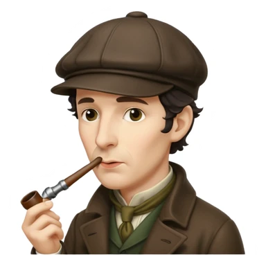 A side view of Sherlock Holmes wearing a deerstalker hat with a curved meershaum pipe held to his lips sticker