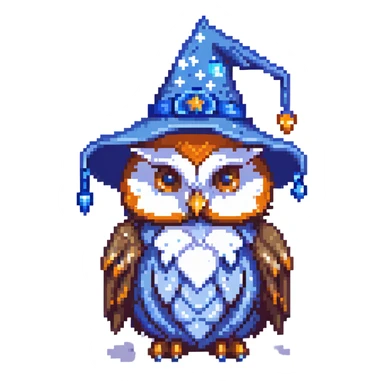 owl with a blue wizard hat and stars sticker