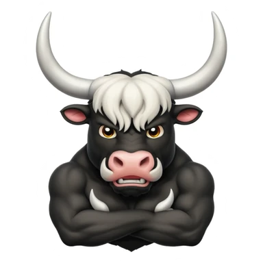 black angry powerful with white horns bull emoji sticker