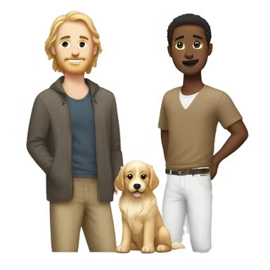 Two white men with brown hair with white golden retriever ￼ sticker