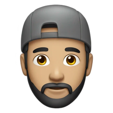 Man with black hair and beard, gray caps sticker