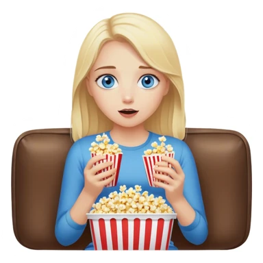 Blonde girl with blue eyes watching TV and eating popcorn sticker