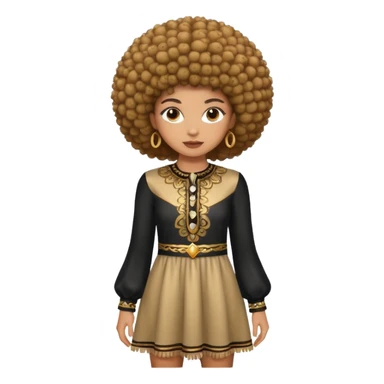 A light brown skinned who have afro type of hair and wearing a long sleeve dress with fringes sticker