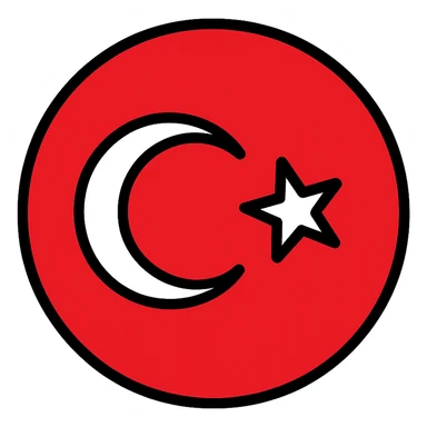 simple Turkish flag emoji, red circle, white crescent and five-pointed star, flat design, transparent background, no shadows, centered, high resolution PNG style sticker