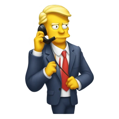 Trump in simpson style dressed as camrom yellow outfit making a phone call on a flip phon  sticker