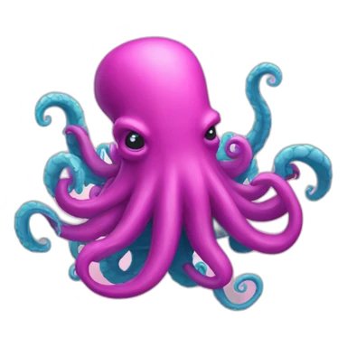 a blue kraken fighting  has another pink kraken sticker