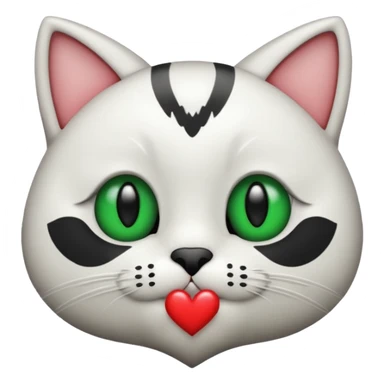 Emoji de un gato blanco y negro con ojos verdes, mandando un beso de corazón  sticker