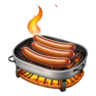 Cinematic Realistic Sausage Sizzle Dish Emoji, featuring sizzling sausages cooking over an open flame rendered with dynamic textures and warm, smoky lighting. sticker