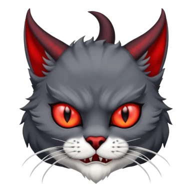 dark blackish grey and white horned devil satan cat sticker