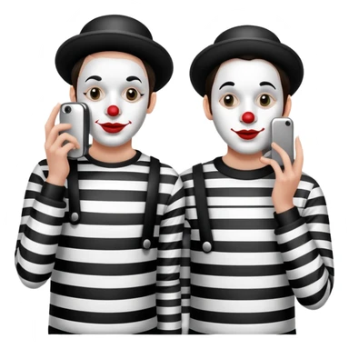 two mimes with white face paint using tin can phone sticker