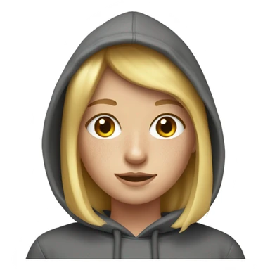 Blond girl with freckles and a hoodie sticker