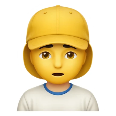 yellow emoji looking down, hat covering eyes, no text, hat is a baseball cap sticker