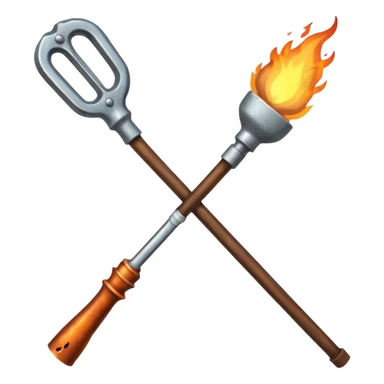 a three pronged pitchfork and a torch sticker