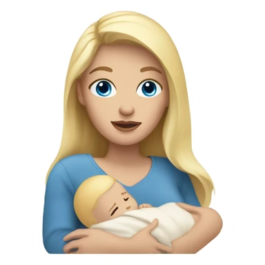 A woman with blonde hair and blue eyes holding a baby  sticker
